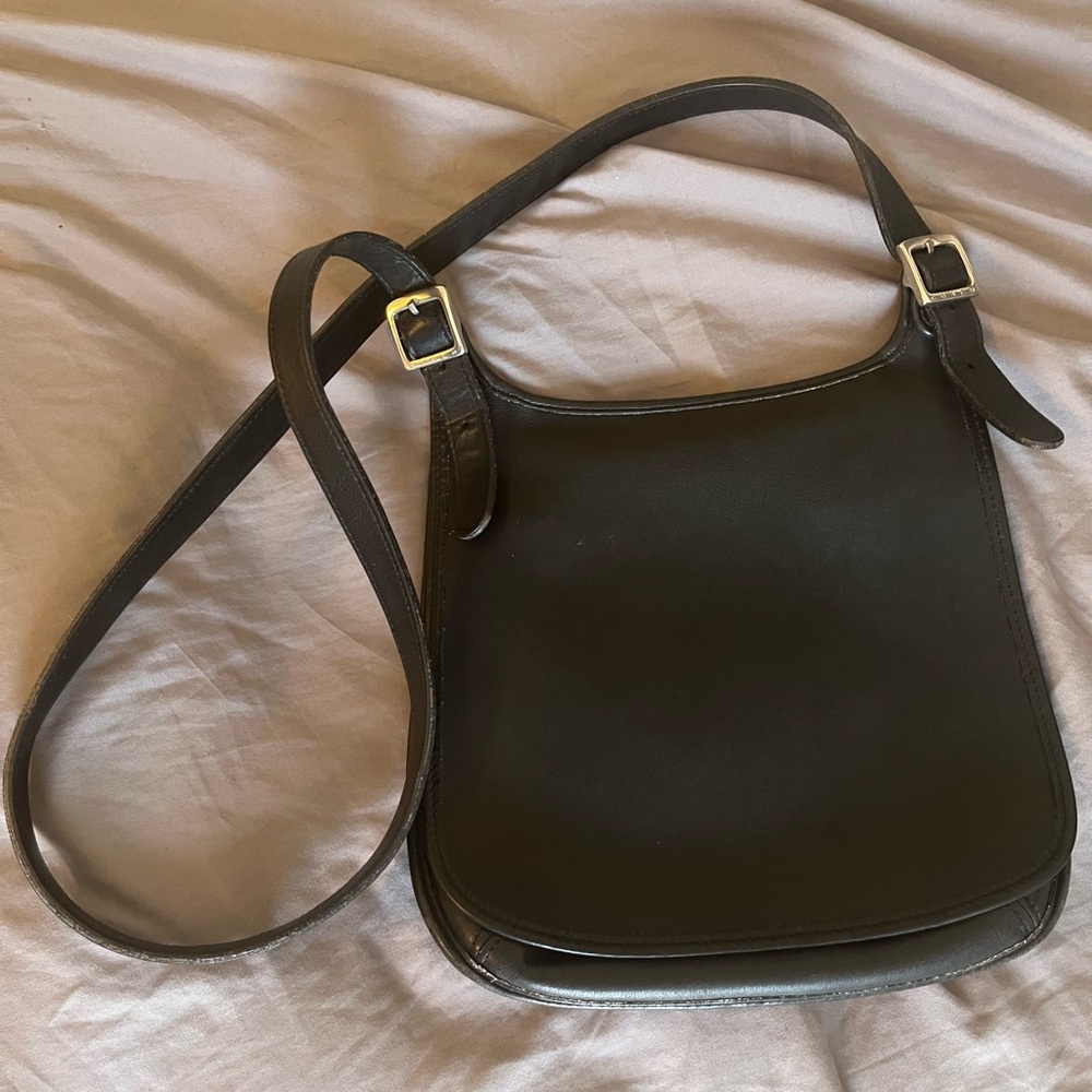 Coach Vintage Legacy Slim Hippie Flap Crossbody Saddle Bag Black Leather 9135